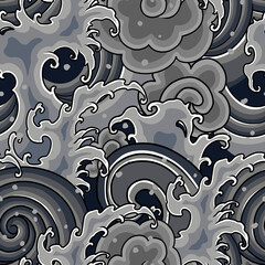 Traditional Japanese Wave Tattoo Seamless Pattern