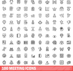 100 meeting icons set. Outline illustration of 100 meeting icons vector set isolated on white background