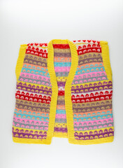 Stylish knitted wool sweater on white background. Children's wool sweater models. Wool sweater