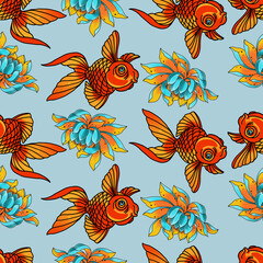 Gold Fish Japanese Tattoo Seamless Pattern