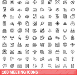 100 meeting icons set. Outline illustration of 100 meeting icons vector set isolated on white background