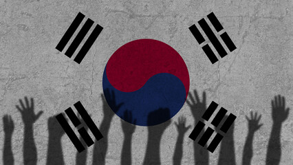 Protesters hands shadow on South Korea flag, political news banner, against the decision concept