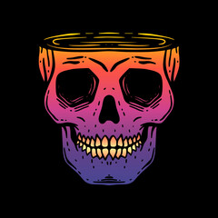 Skull head art Illustration hand drawn colorful vector for tshirt, sticker, poster etc