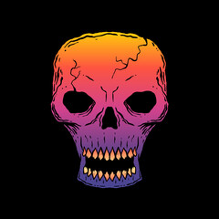 Skull head art Illustration hand drawn colorful vector for tshirt, sticker, poster etc