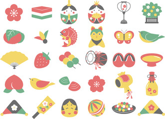 ひなまつりアイコンセット_ベクターイラスト