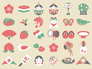 ひなまつりアイコンセット_ベクターイラスト