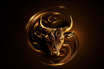 Taurus  Zodiac gold abstract of Taurus horoscope golden symbols zodiac , astrological signs  generative ai 