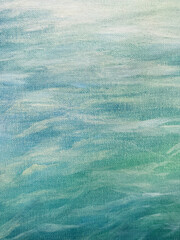 Blue, Green and grey Abstract Art Painting background. Hand drawn oil painting on canvas. Color texture. Fragment of artwork. Brushstrokes and spots of paint. Water, ocean.