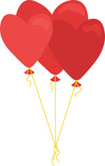 Fototapeta na wymiar Vector illustration of three balloon hearts on a golden string isolated on a white background. Red flying helium heart balloons. 