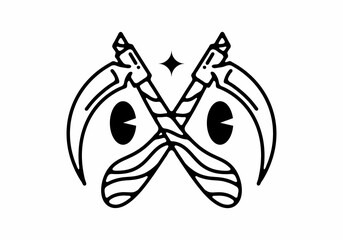 Illustration drawing of twin sickle ans eyes tattoo