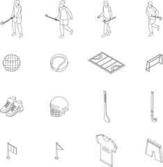 Hurling icons set. Isometric set of hurling vector icons for web design isolated on white background outline