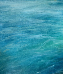 Blue, Green and grey Abstract Art Painting background. Hand drawn oil painting on canvas. Color texture. Fragment of artwork. Brushstrokes and spots of paint. Water, ocean.