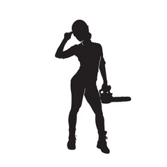 Fototapeta na wymiar Vector silhouette of a woman who is a construction worker and has the tools. illustration hardworking woman.