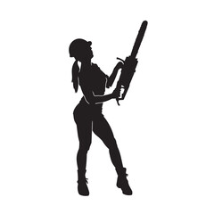 Vector silhouette of a woman who is a construction worker and has the tools. illustration hardworking woman.