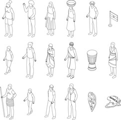 African people icons set. Isometric set of african people vector icons for web design isolated on white background outline