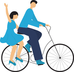 Boy and Girl in love cycling together. Cute Lovely Couple Cycling Together