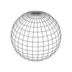 Spherical ball globe low poly line geometric shape. Round planet 3D grid, low poly line frame hologram. Sphere grid mathematics and geometry figure, low-poly perspective