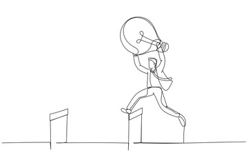 Cartoon of businessman carry idea concept creating business opportunity. One line art style