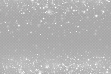 Realistic falling snow.Christmas background.Isolated on transparent background.
