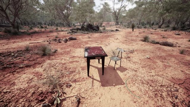 old ruster metal table in desert