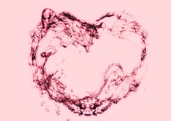 抽象的な水のハート形とピンク色の背景