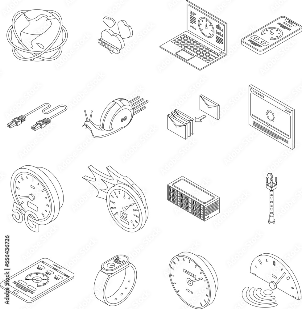 Poster internet speed icons set. isometric set of internet speed vector icons for web design isolated on wh