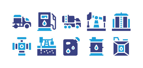 Fototapeta na wymiar Oil and gas industry icon set. Duotone color. Vector illustration. Containing tank truck, oil, storage tank, water pipe, petroleum, gasoline, barrel.
