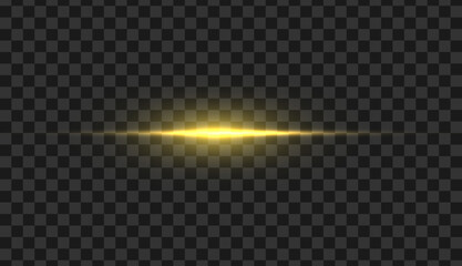 Golden glowing light. Gold glow flash with sparcle. Vector sunrise effect. Realistic shiny beam set