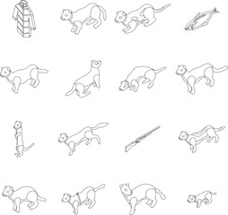 Obraz premium Mink icons set. Isometric set of mink vector icons for web design isolated on white background outline
