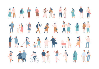 Crowd. Different People silhouette. Male and female flat faceless characters isolated on white background..