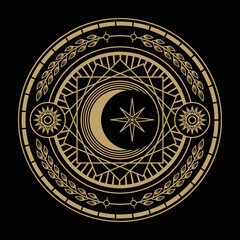 mysterious golden magical circle vector design