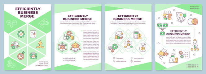 Fototapeta na wymiar Efficient business merge green brochure template. Teamwork. Leaflet design with linear icons. Editable 4 vector layouts for presentation, annual reports. Arial-Black, Myriad Pro-Regular fonts used