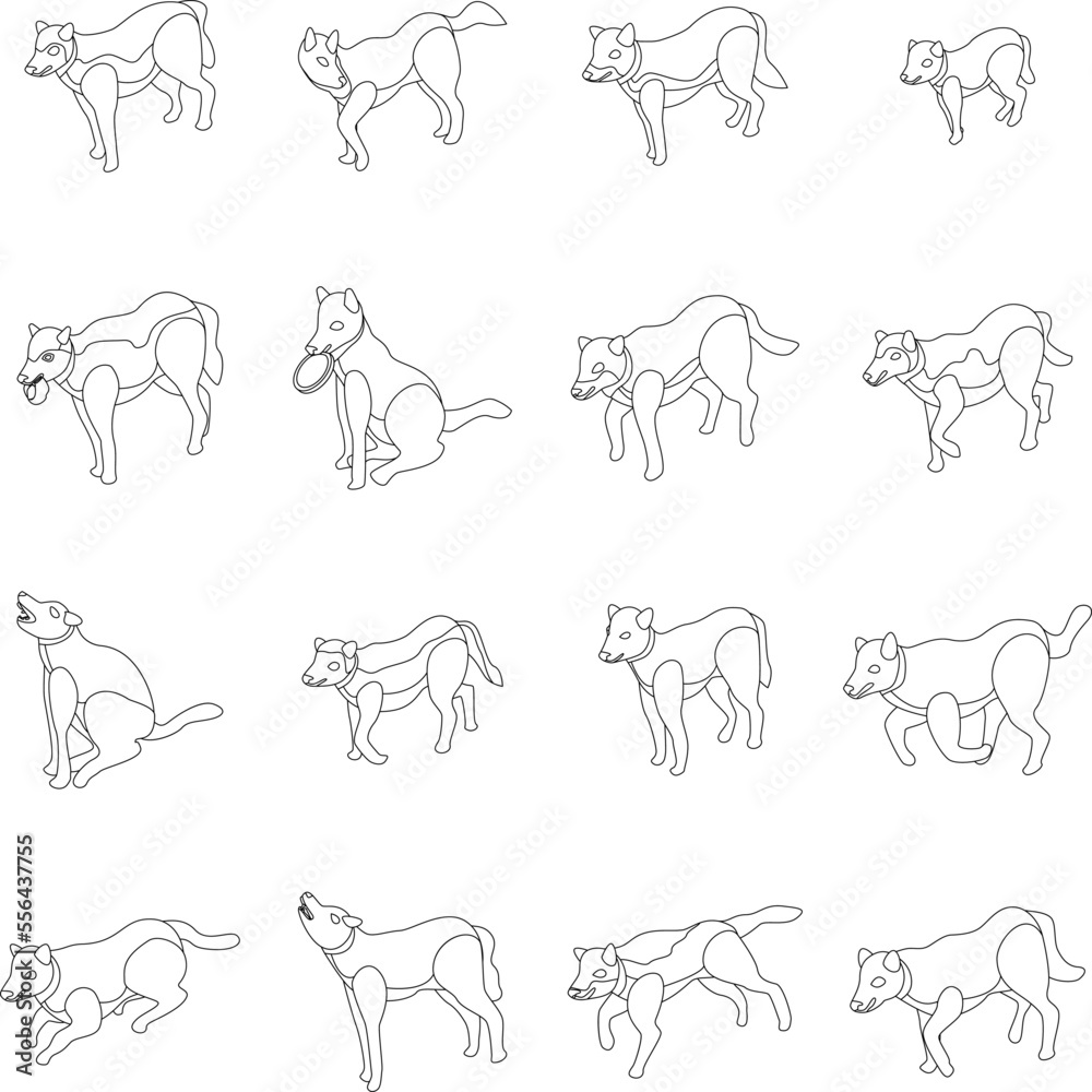 Wall mural wolf icons set. isometric set of wolf vector icons for web design isolated on white background outli - Wall murals
