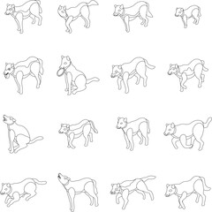 Wolf icons set. Isometric set of wolf vector icons for web design isolated on white background outline