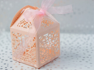 Paper box for sweets, dragees. Cross Cut Paper Packaging Souvenir Box for Girl's Baptism, Birthday,...