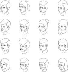 Smiling people icons set. Isometric set of smiling people vector icons for web design isolated on white background outline