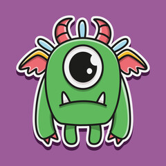 Doodle monster cartoon sticker design illustration