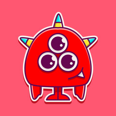 Doodle monster cartoon sticker design illustration