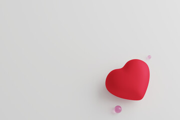 Red heart and on white background with valentine day festival.  3D rendering.