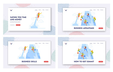 Obraz na płótnie Canvas Business Advantage Landing Page Template Set. Career Boost Or Win Competition, Agility, Innovation Vector Illustration