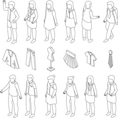 School uniform icons set. Isometric set of school uniform vector icons for web design isolated on white background outline