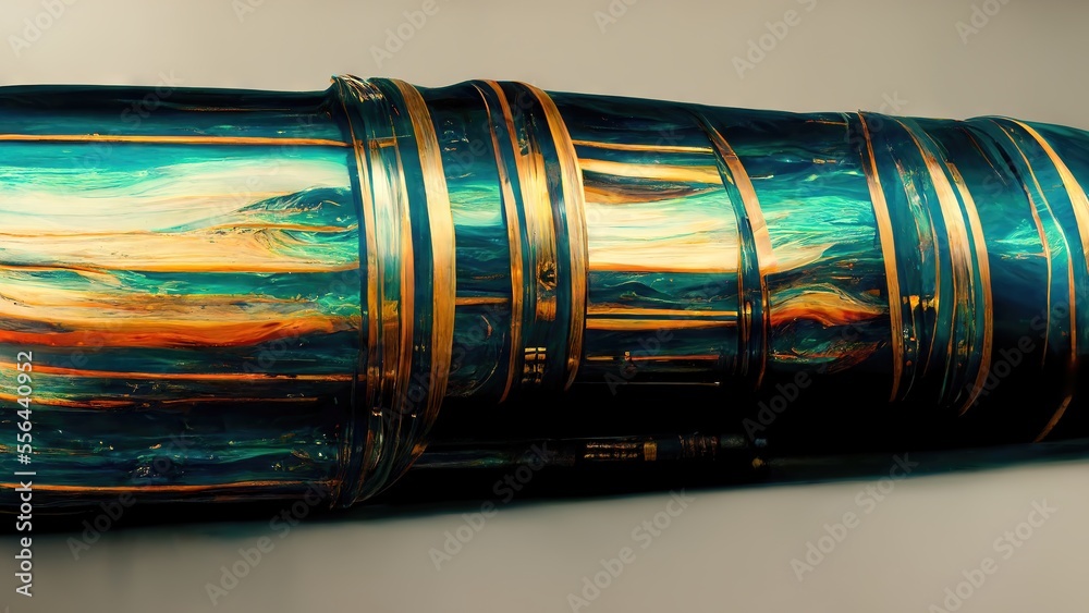 Wall mural Elegant, elegant, dramatic and luxurious Japanese style Katsushika Hokusai style graphic elements in green Sci Fi style Cylinder generated by Ai