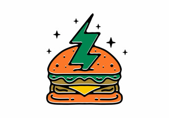 illustration design of the burger and thunder tattoo