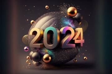 Illustration Neujahr 2024 Grußkarte, AI generativ Dekoration Design - obrazy, fototapety, plakaty
