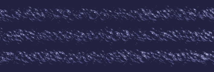 Realistic soap bubbles borders, seamless bath lather, white iridescent shampoo foam isolated on a dark background. Vector illustration.
