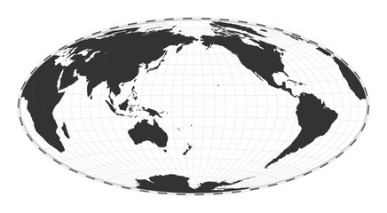 Vector world map. Hammer projection. Plain world geographical map with latitude and longitude lines. Centered to 180deg longitude. Vector illustration.