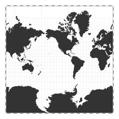 Fototapeta na wymiar Vector world map. Spherical Mercator projection. Plain world geographical map with latitude and longitude lines. Centered to 120deg E longitude. Vector illustration.