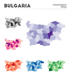 Obraz premium Bulgaria map collection. Borders of Bulgaria for your infographic. Colored country regions. Vector illustration.