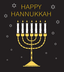 Vector illustration of menorah with Happy Hanukkah message