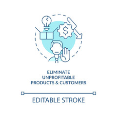 Eliminate unprofitable products and customers blue concept icon. Raising prices abstract idea thin line illustration. Isolated outline drawing. Editable stroke. Arial, Myriad Pro-Bold fonts used